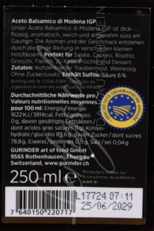 Preview: Aceto Balsamico dickflüssig, 250 ml (Gurinder)