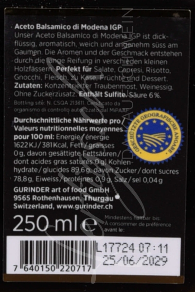 Aceto Balsamico dickflüssig, 250 ml (Gurinder)